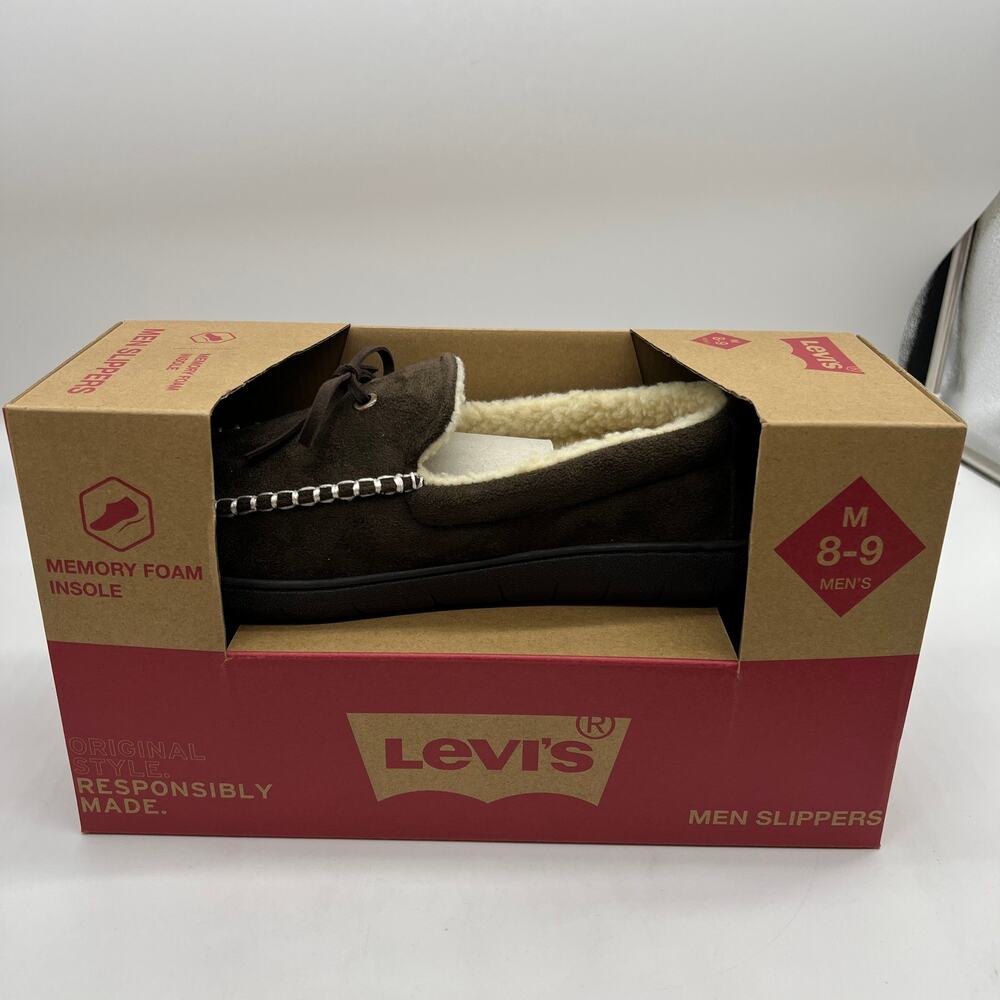 Men's Levi's Memory Foam Fleece Lined Slippers Size Medium 8-9 Dark Brown